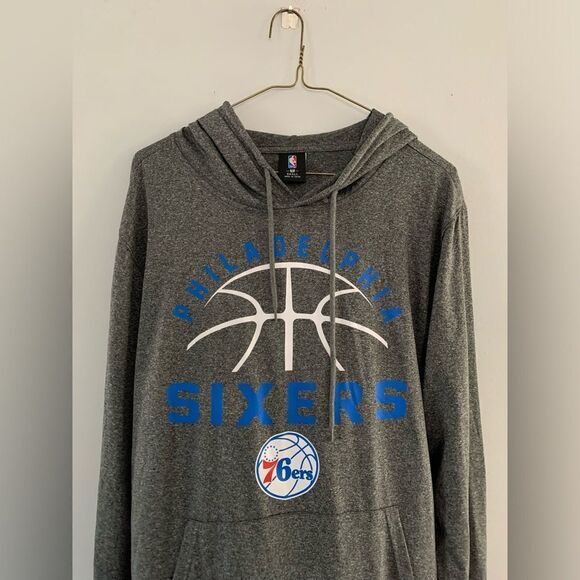 NBA Philadelphia 76ers Sixers Pullover Hoodie Lightweight Gray Blue White Size S - Picture 5 of 5